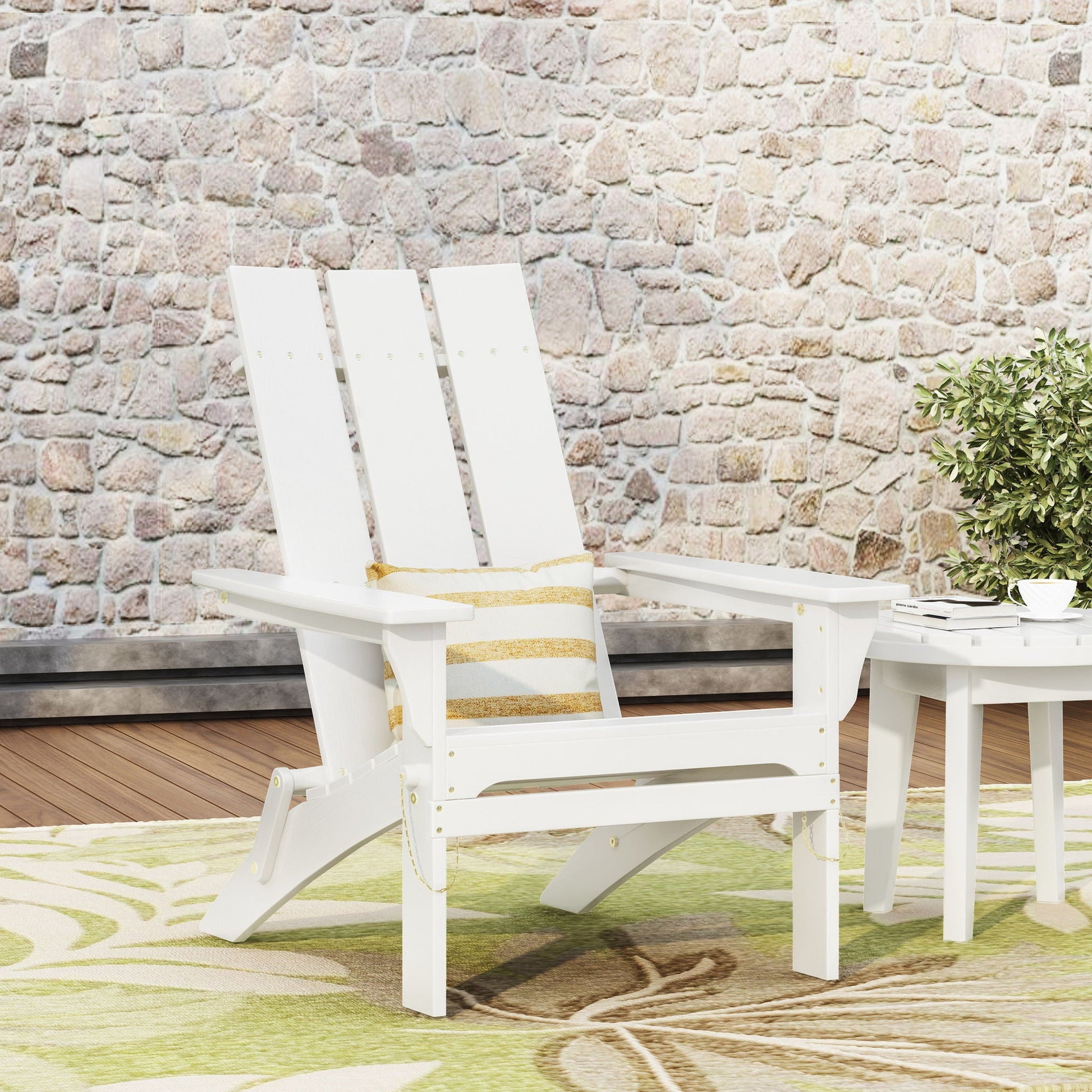 Aurascape Outdoor Comfort Foldable Adirondack Chair set of 3, white wooden, HouseOfZazla on Tampa Home & Garden Store