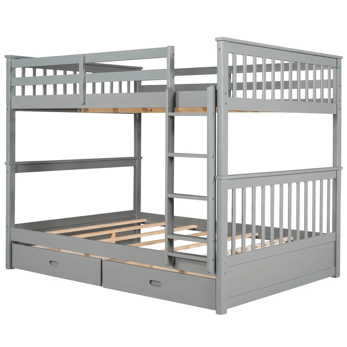 Bunk bed with ladders and 2 storage drawers, gray metal frame, Unique Piece Furniture on Tampa Home & Garden Store