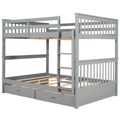 Bunk bed with ladders and 2 storage drawers, gray metal frame, Unique Piece Furniture on Tampa Home & Garden Store