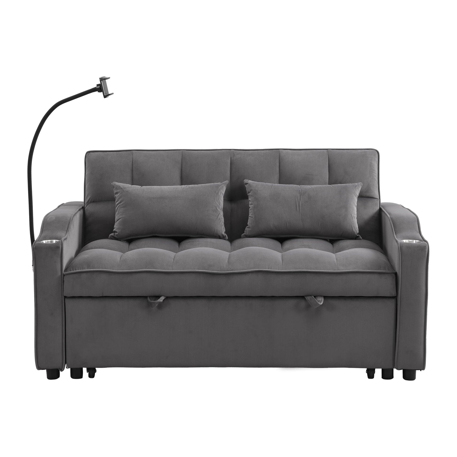Sofa bed with built-in trundle in dark gray fabric, tufted cushions, by HouseOfZazla on Tampa Home & Garden Store