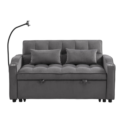Sofa bed with built-in trundle in dark gray fabric, tufted cushions, by HouseOfZazla on Tampa Home & Garden Store