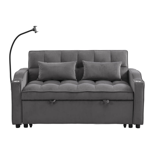 Sofa bed with built-in trundle in dark gray fabric, tufted cushions, by HouseOfZazla on Tampa Home & Garden Store