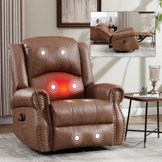 Heat Massage Manual Recliner Chair by HouseOfZazla in brown leather with rocker and swivel zones on Tampa Home & Garden Store