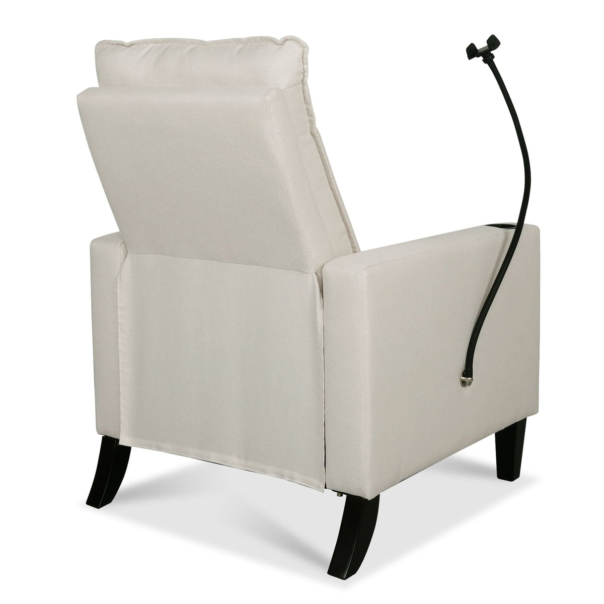Beige fabric recliner chair with black curved legs, modern living room furniture on Tampa Home & Garden Store