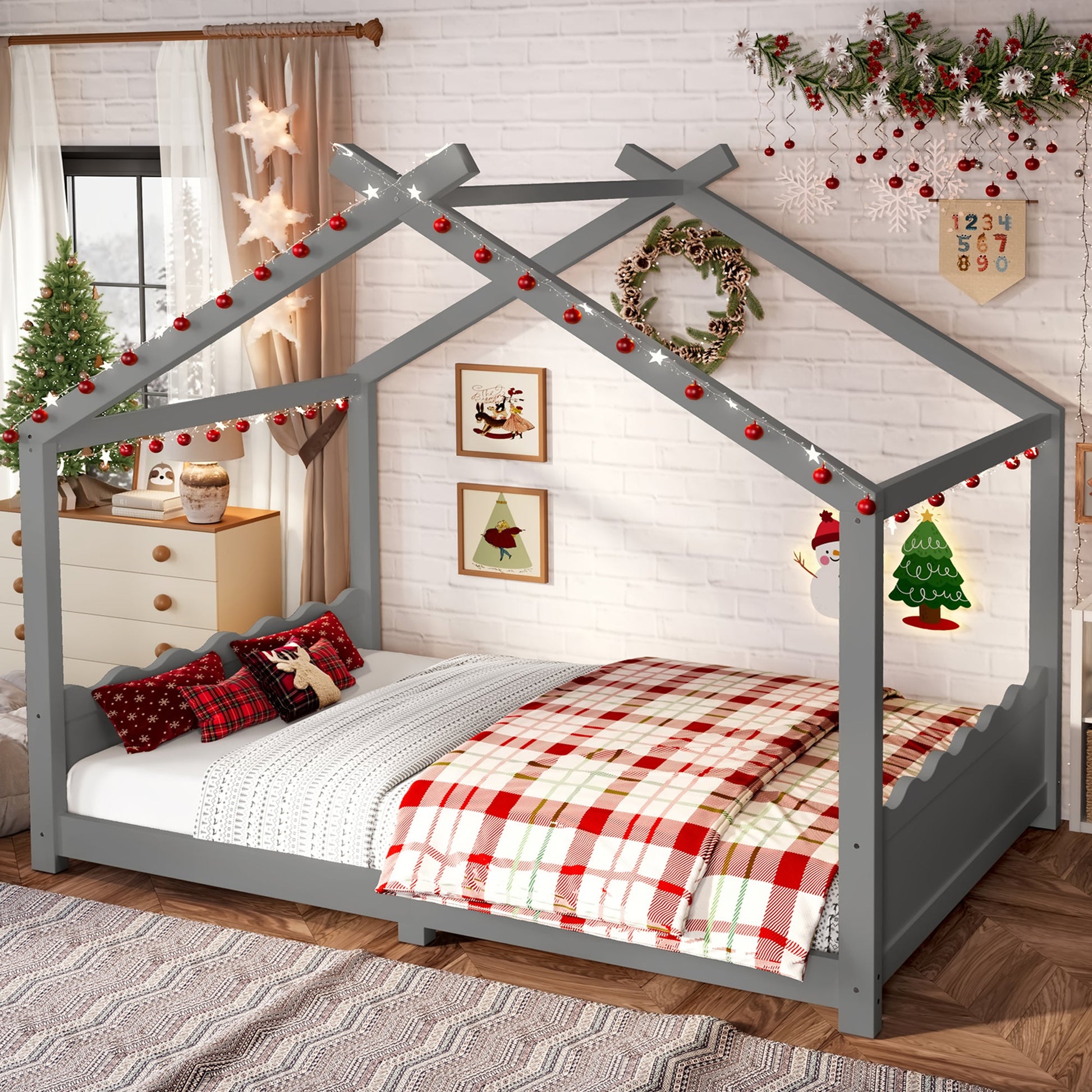 Full House Floor Bed with Support Slats gray bed frame by HouseOfZazla on Tampa Home & Garden Store