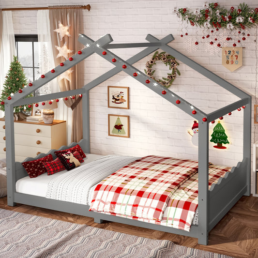 Full House Floor Bed with Support Slats gray bed frame by HouseOfZazla on Tampa Home & Garden Store