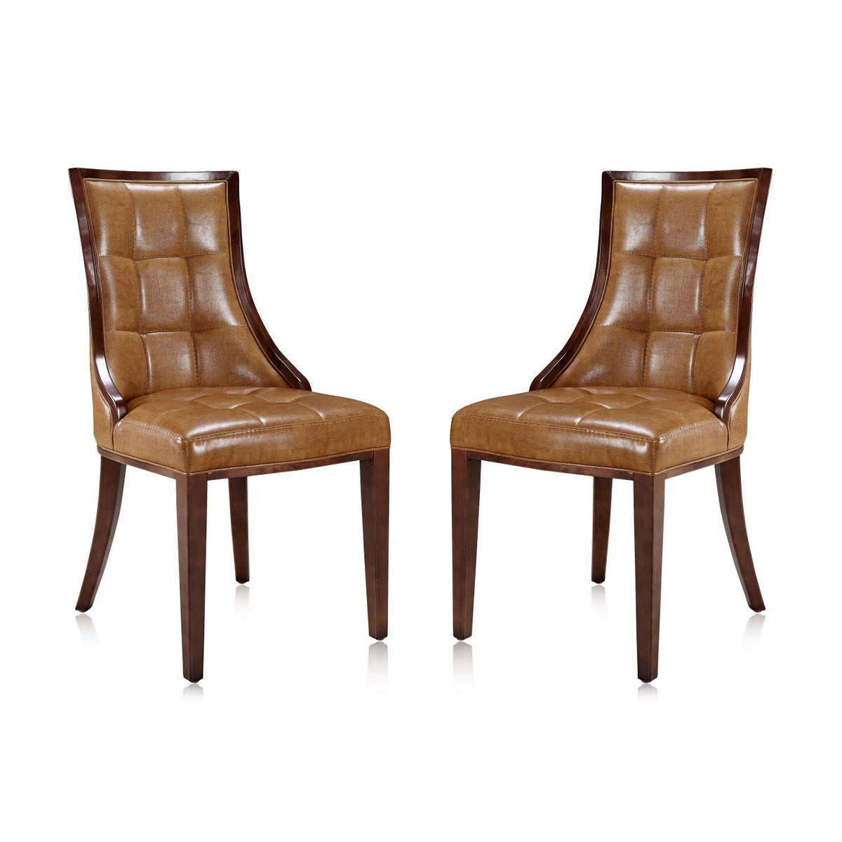 Fifth Avenue dining chairs set of 2, brown leather with quilted upholstery and dark wood legs on Tampa Home & Garden Store