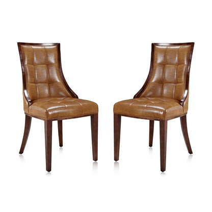 Fifth Avenue dining chairs set of 2, brown leather with quilted upholstery and dark wood legs on Tampa Home & Garden Store