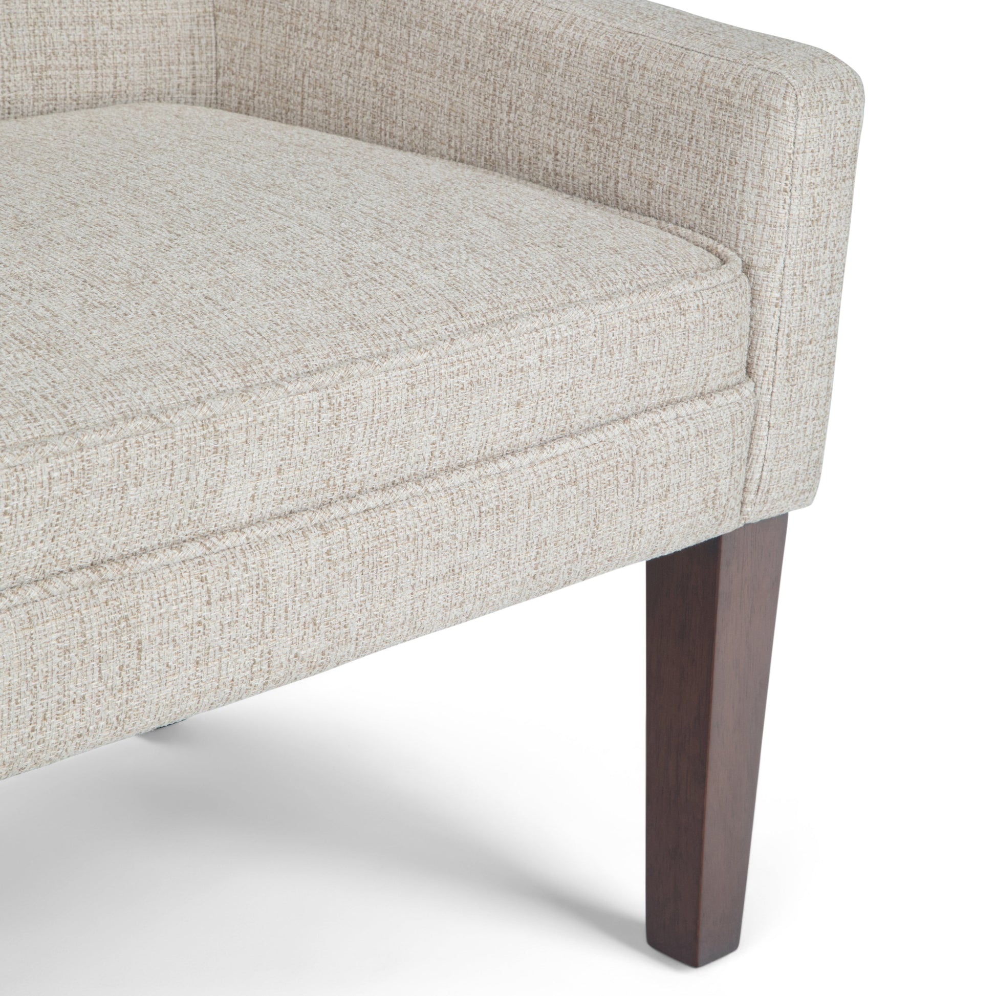 Parris Upholstered Bench Platinum, HouseOfZazla, textured fabric, dark wood legs on Tampa Home & Garden Store