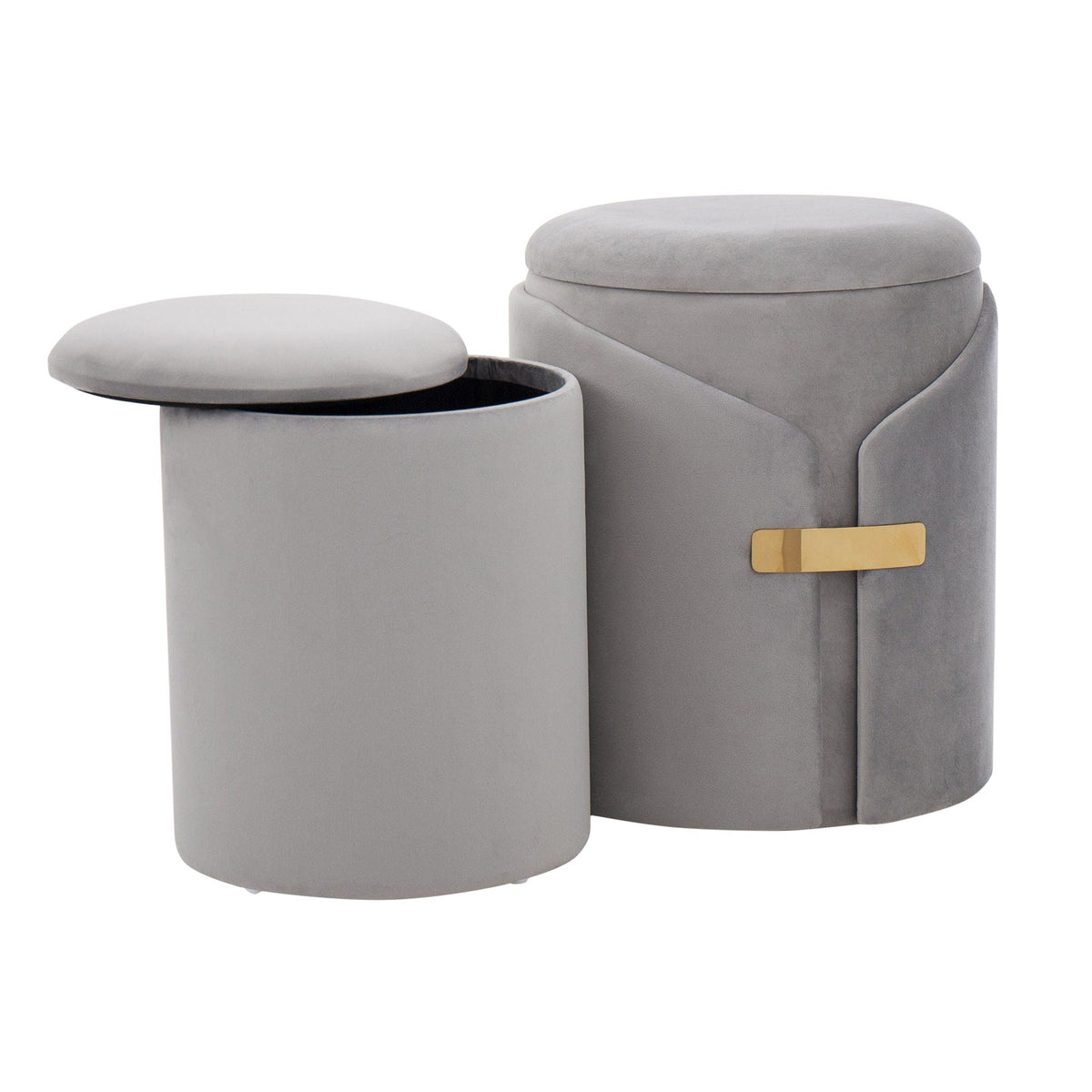 Dahlia nesting ottomans set in gray velvet with gold metal accent, 2-piece by HouseOfZazla on Tampa Home & Garden Store