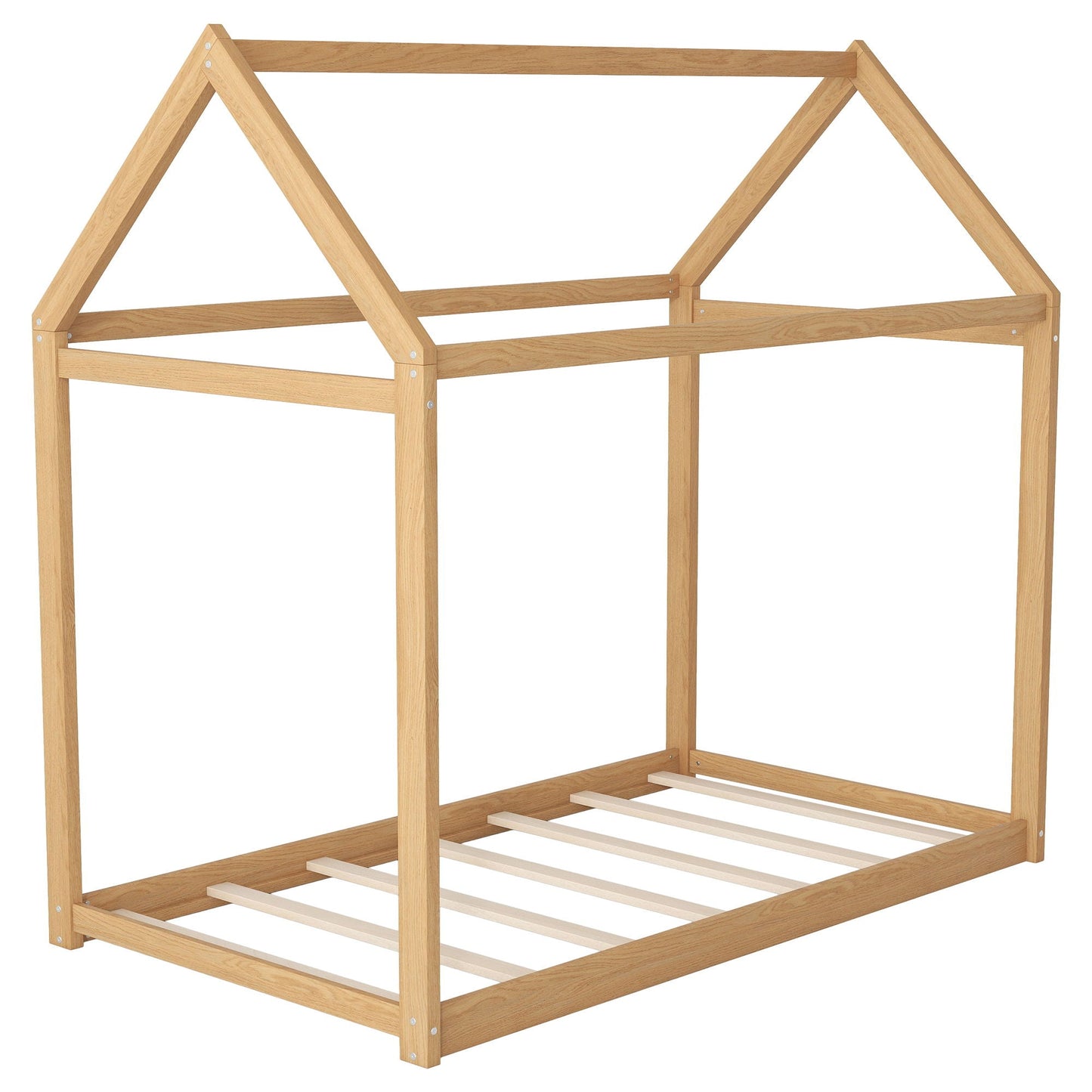 Wooden house-shaped bed frame, natural oak finish, platform bed by HouseOfZazla on Tampa Home & Garden Store