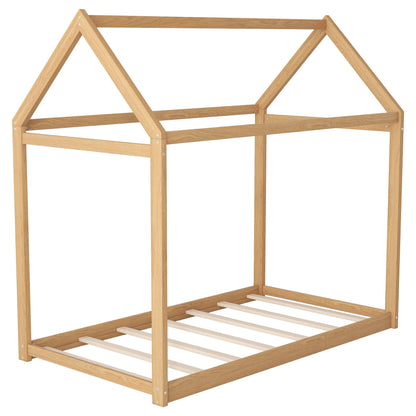 Wooden house-shaped bed frame, natural oak finish, platform bed by HouseOfZazla on Tampa Home & Garden Store