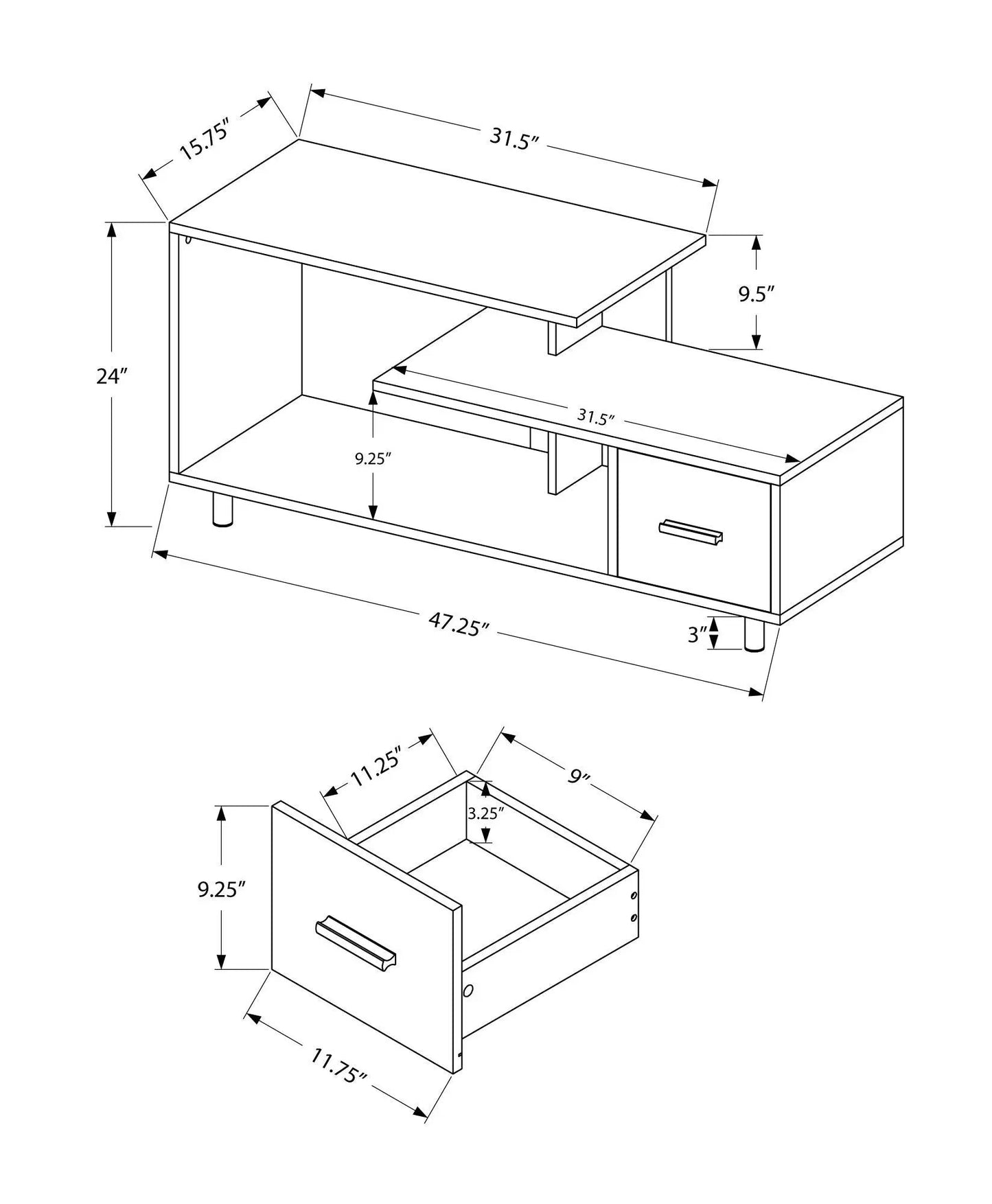 TV Stand Unique Piece Furniture with drawer and shelf, contemporary media center, 47 in wide on Tampa Home & Garden Store