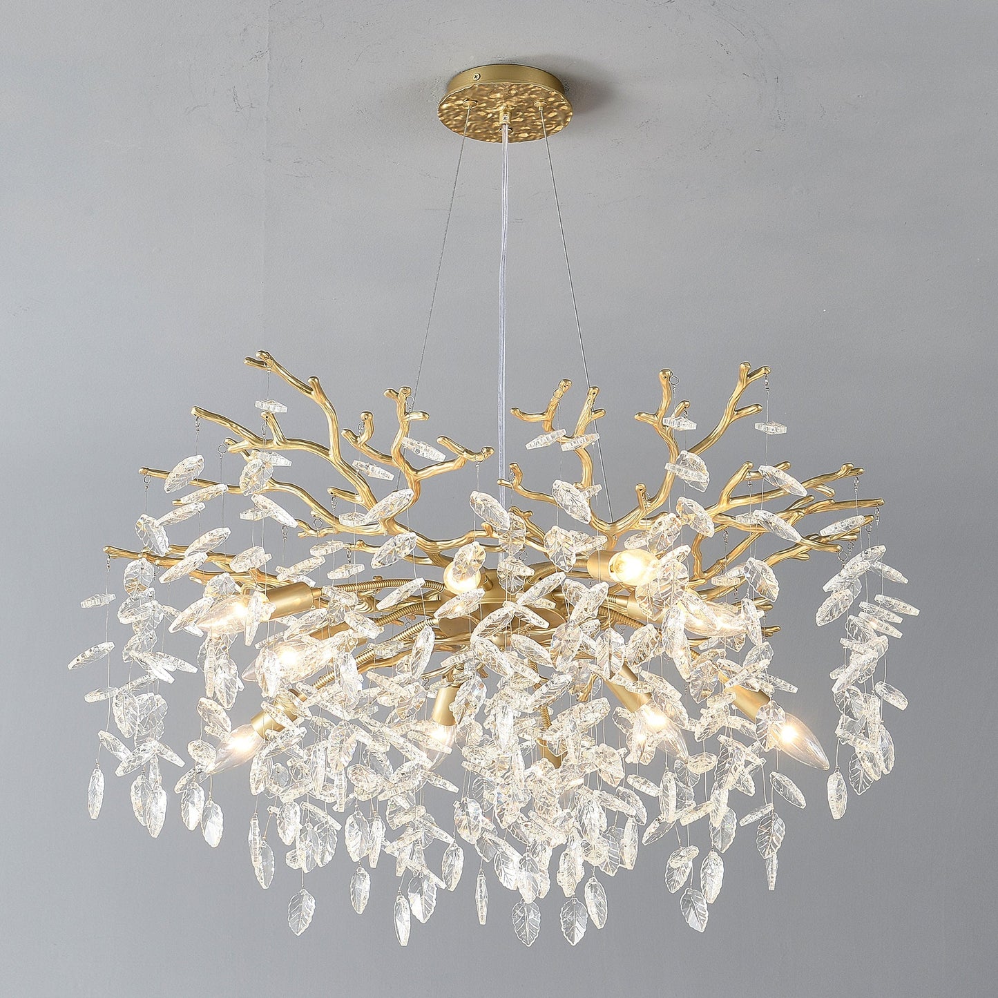 8-Light Crystal Gold Chandelier by HouseOfZazla with gold branches and dangling crystal prisms on Tampa Home & Garden Store