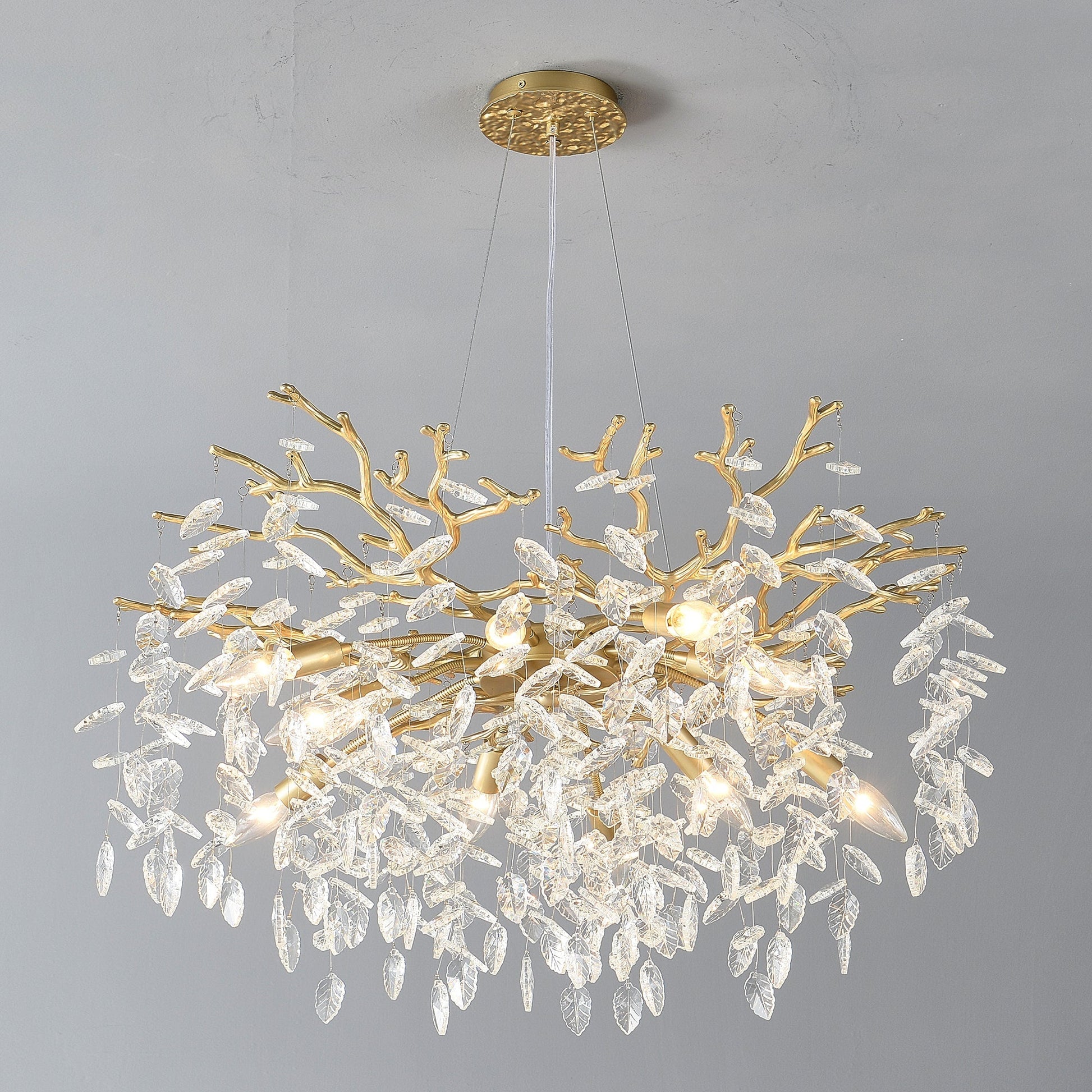 8-Light Crystal Gold Chandelier by HouseOfZazla with gold branches and dangling crystal prisms on Tampa Home & Garden Store