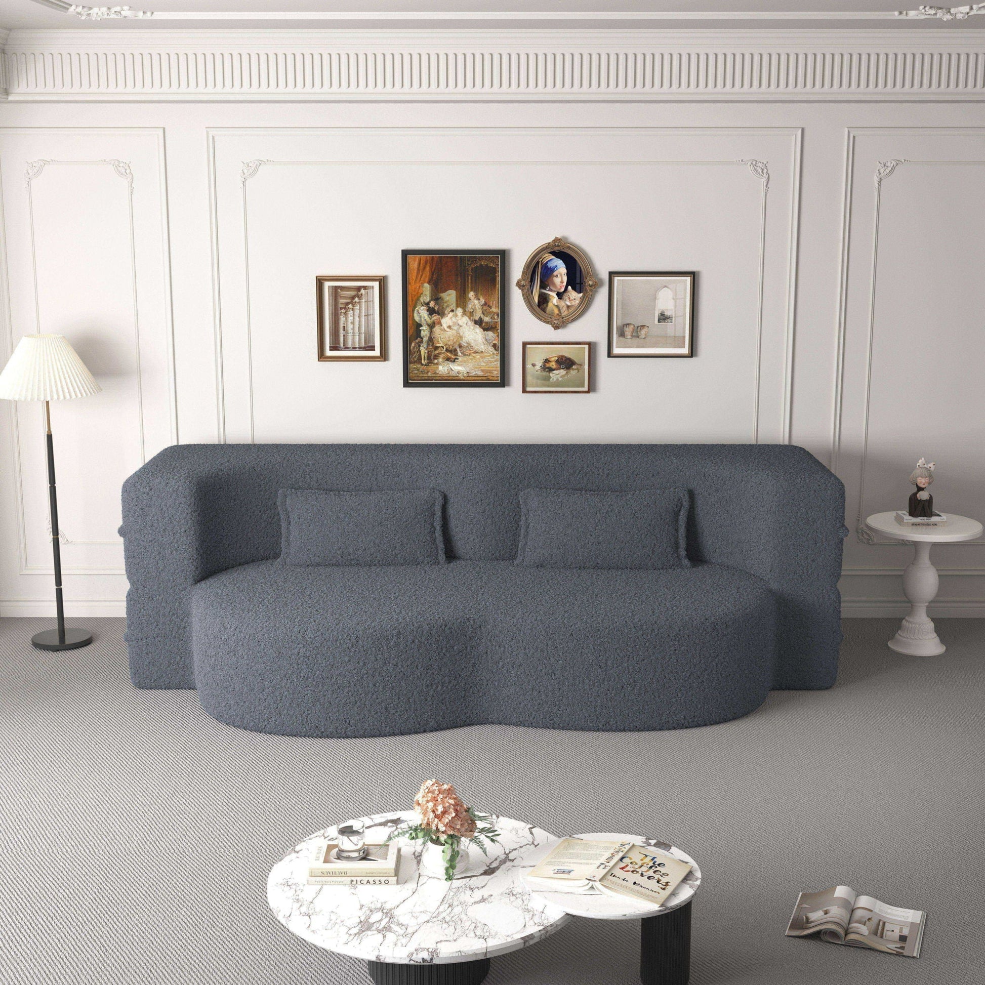 Modern floor futon sofa in teddy fabric by HouseOfZazla with foamfilled bed and two pillows on Tampa Home & Garden Store