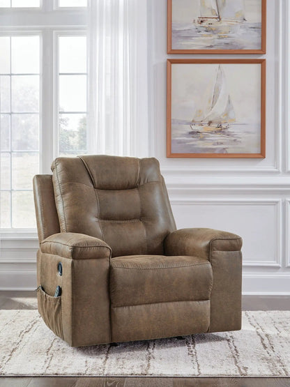 Stockworth Rocker Recliner in brown leather-look upholstery with side controls on Tampa Home & Garden Store