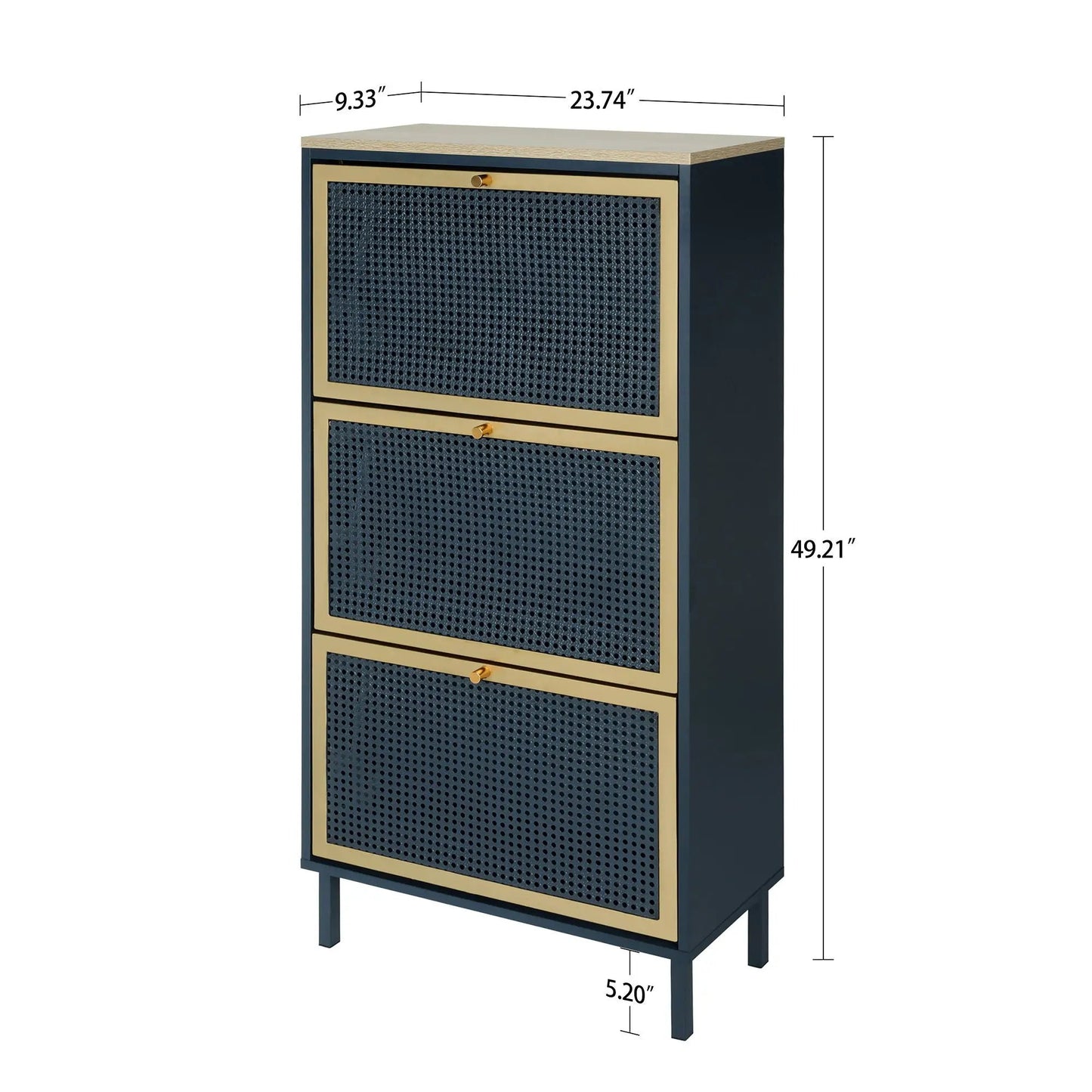 Rattan 3 Door Shoe Rack Cabinet for Entryway
