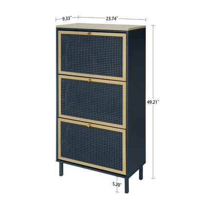 Rattan 3 Door Shoe Rack Cabinet for Entryway