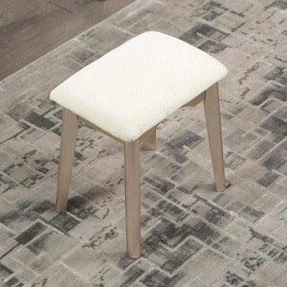 Maly contemporary wood vanity stool with cream dotted upholstery and gold legs on Tampa Home & Garden Store