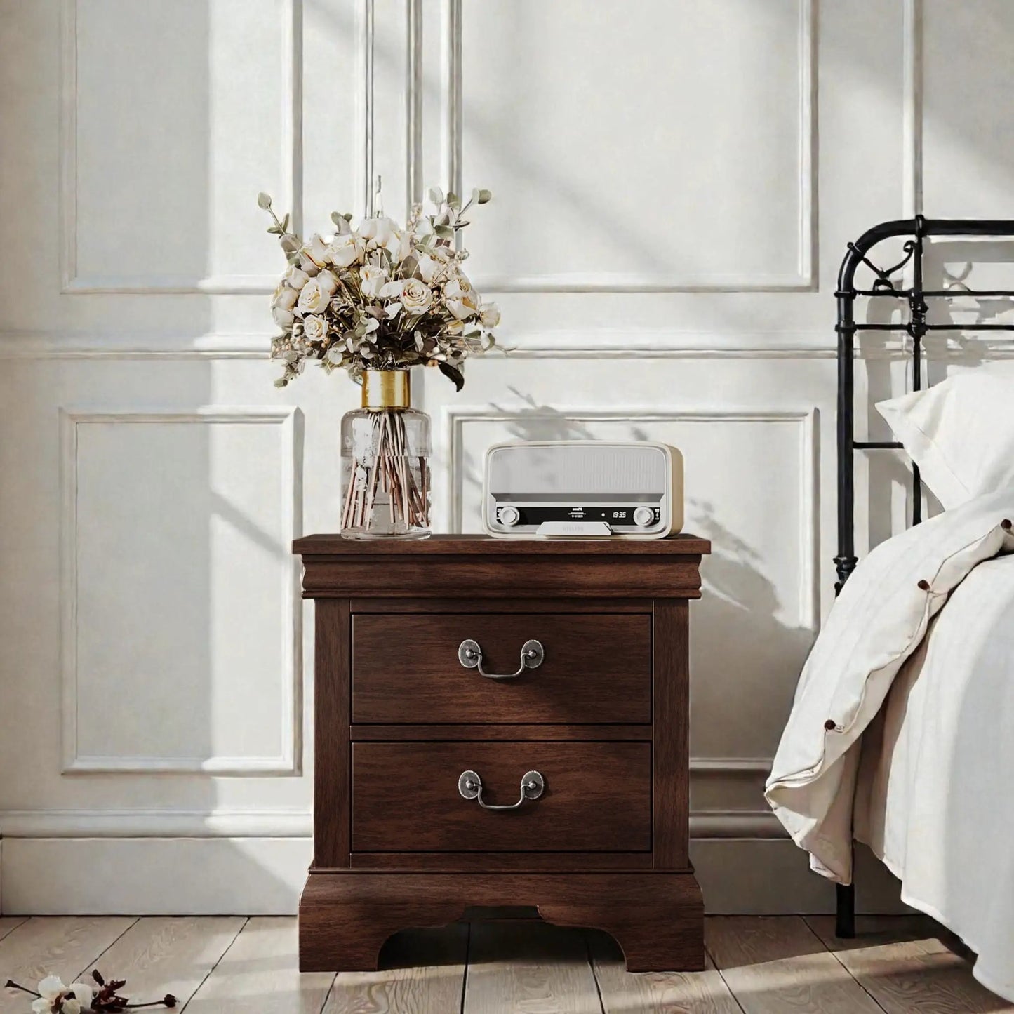 Nightstand With Two Drawers Classic Design