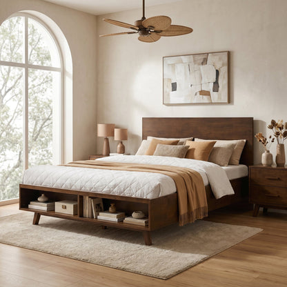 Walnut Queen Platform Bed Frame and Storage