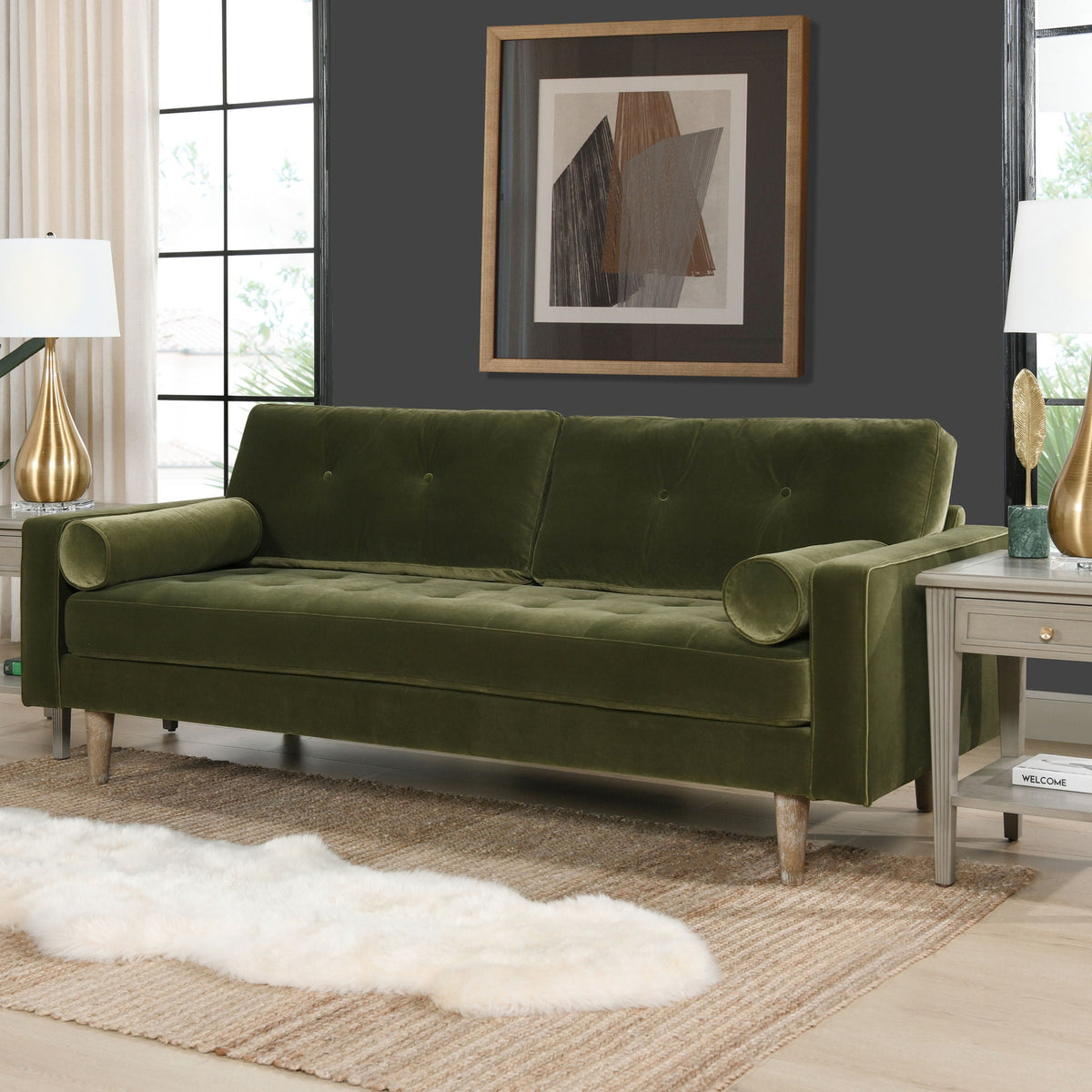 Mid Century Modern Olive Sofa for Stylish Living