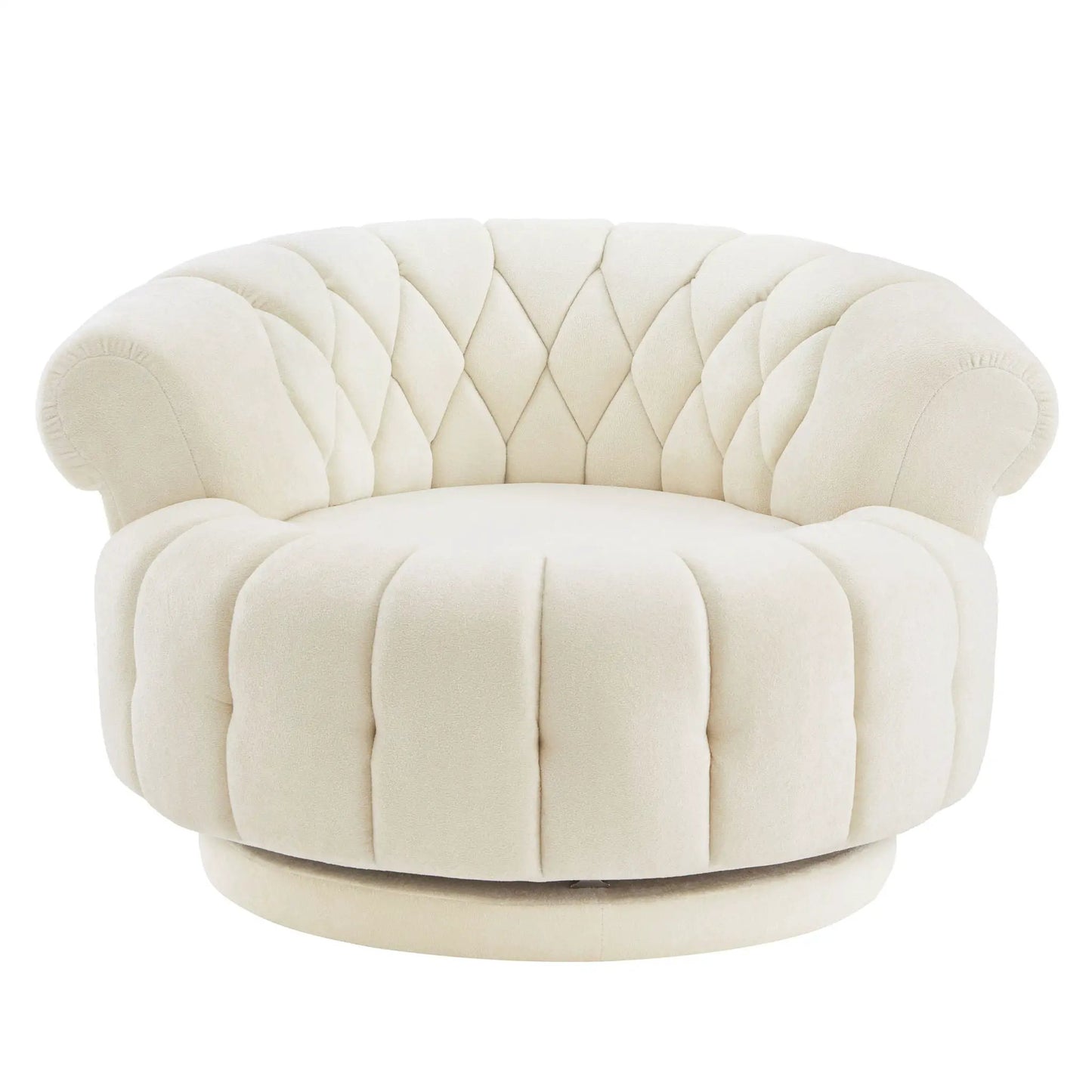 Round Swivel Accent Chair With Rotation cream boucle upholstery by Unique Piece Furniture on Tampa Home & Garden Store
