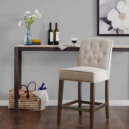 Tufted counter stool tan fabric with button tufted back, 24–27 in height, HouseOfZazla on Tampa Home & Garden Store