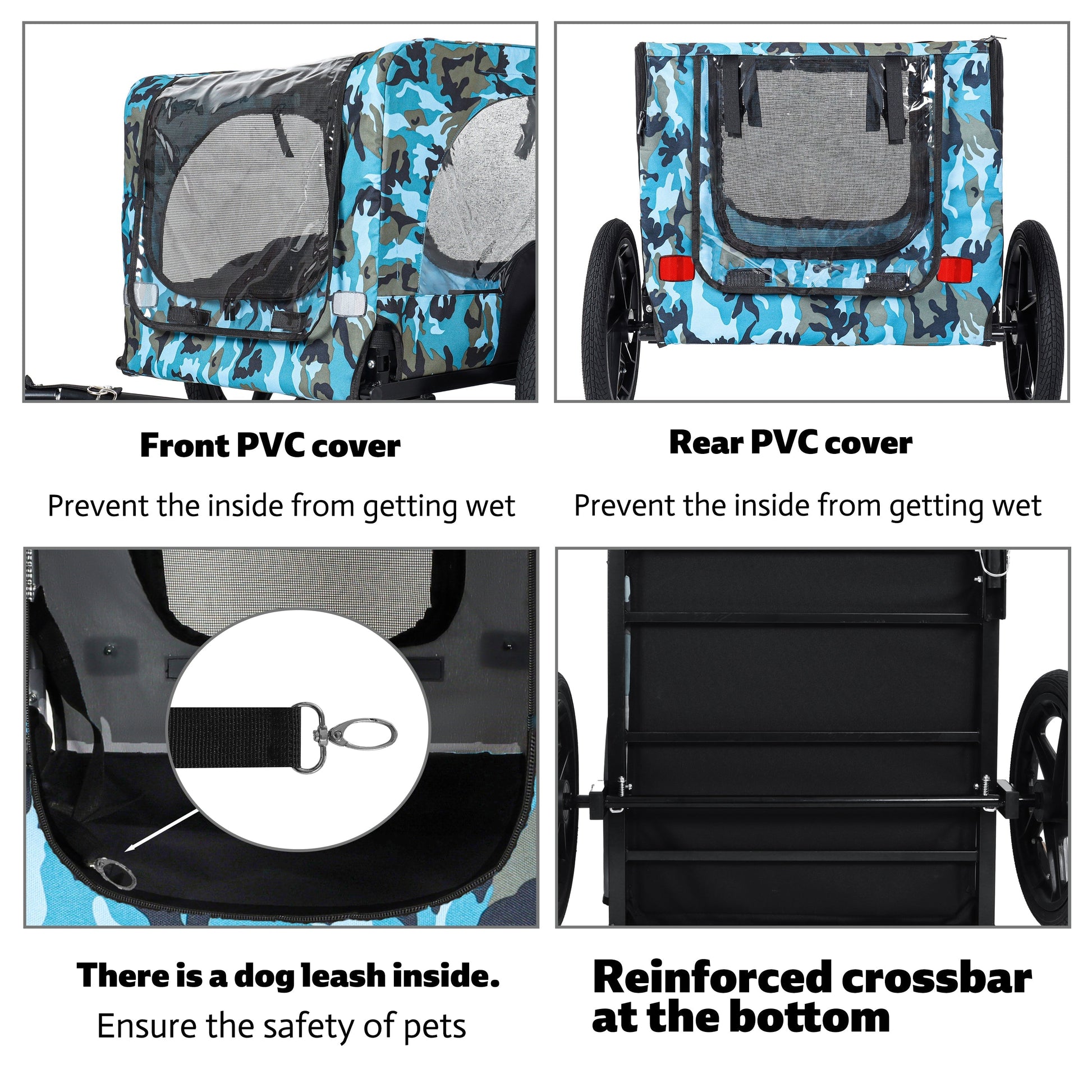 Outdoor Heavy Duty Pet Bike Trailer 16-Inch Wheels blue camo by HouseOfZazla with PVC covers on Tampa Home & Garden Store