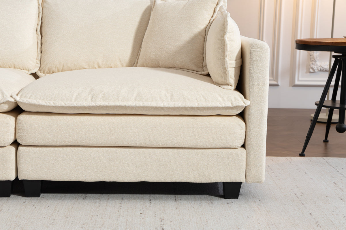 Modern 2-Seats Sectional Sofa with Waist Pillows in beige upholstery on Tampa Home & Garden Store
