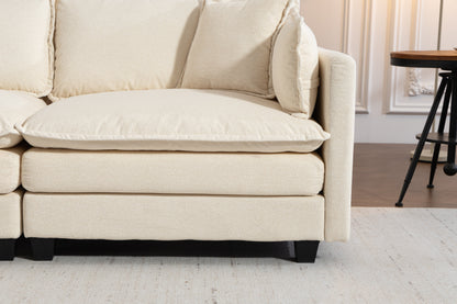 Modern 2-Seats Sectional Sofa with Waist Pillows in beige upholstery on Tampa Home & Garden Store