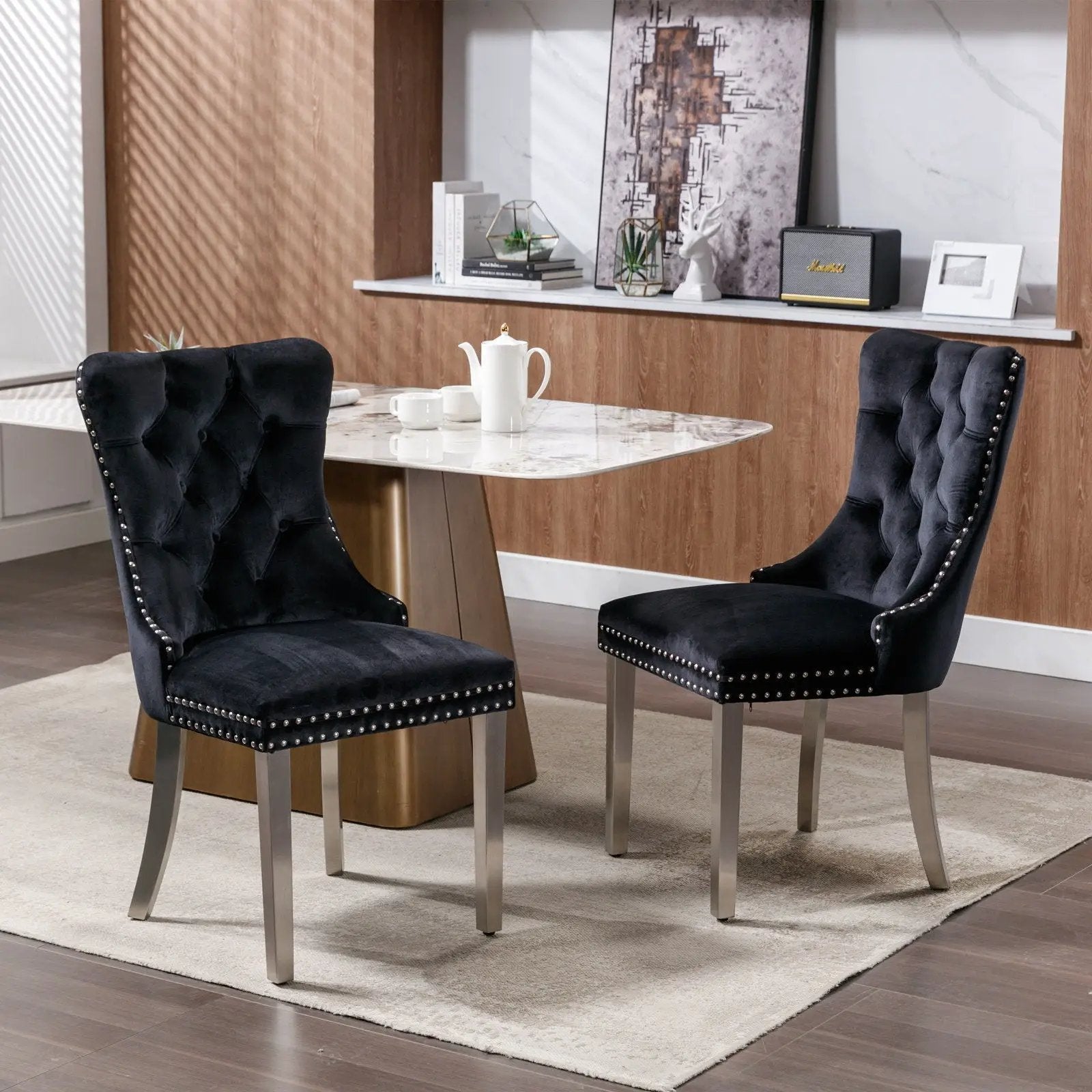 Nikki Contemporary Dining Chairs set of 2 black velvet tufted backs on Tampa Home & Garden Store