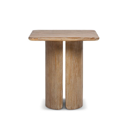 Antique brown square pedestal side table with sculptural double-column base HouseOfZazla on Tampa Home & Garden Store
