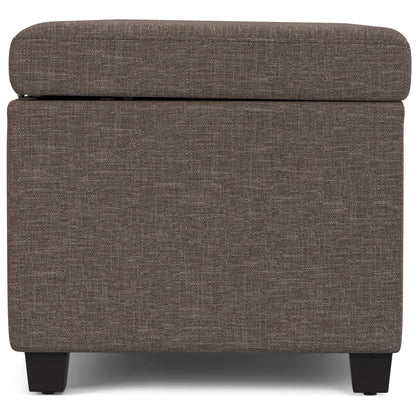 Avalon storage ottoman bench in brown textured fabric with lift lid and black legs on Tampa Home & Garden Store
