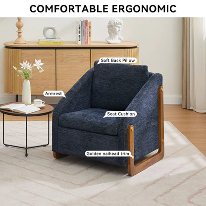 Modern upholstered armchair with wooden side frame in navy fabric by Unique Piece Furniture on Tampa Home & Garden Store