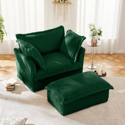 Upholstered emerald green corduroy armchair with ottoman set by HouseOfZazla on Tampa Home & Garden Store