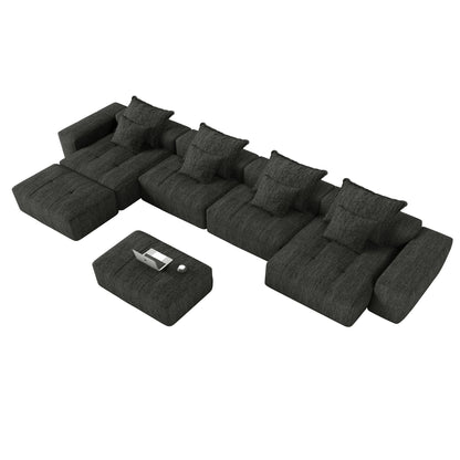 Modern Oversized DIY Modular Sectional Sofa with Pillows in dark gray fabric, stationary on Tampa Home & Garden Store