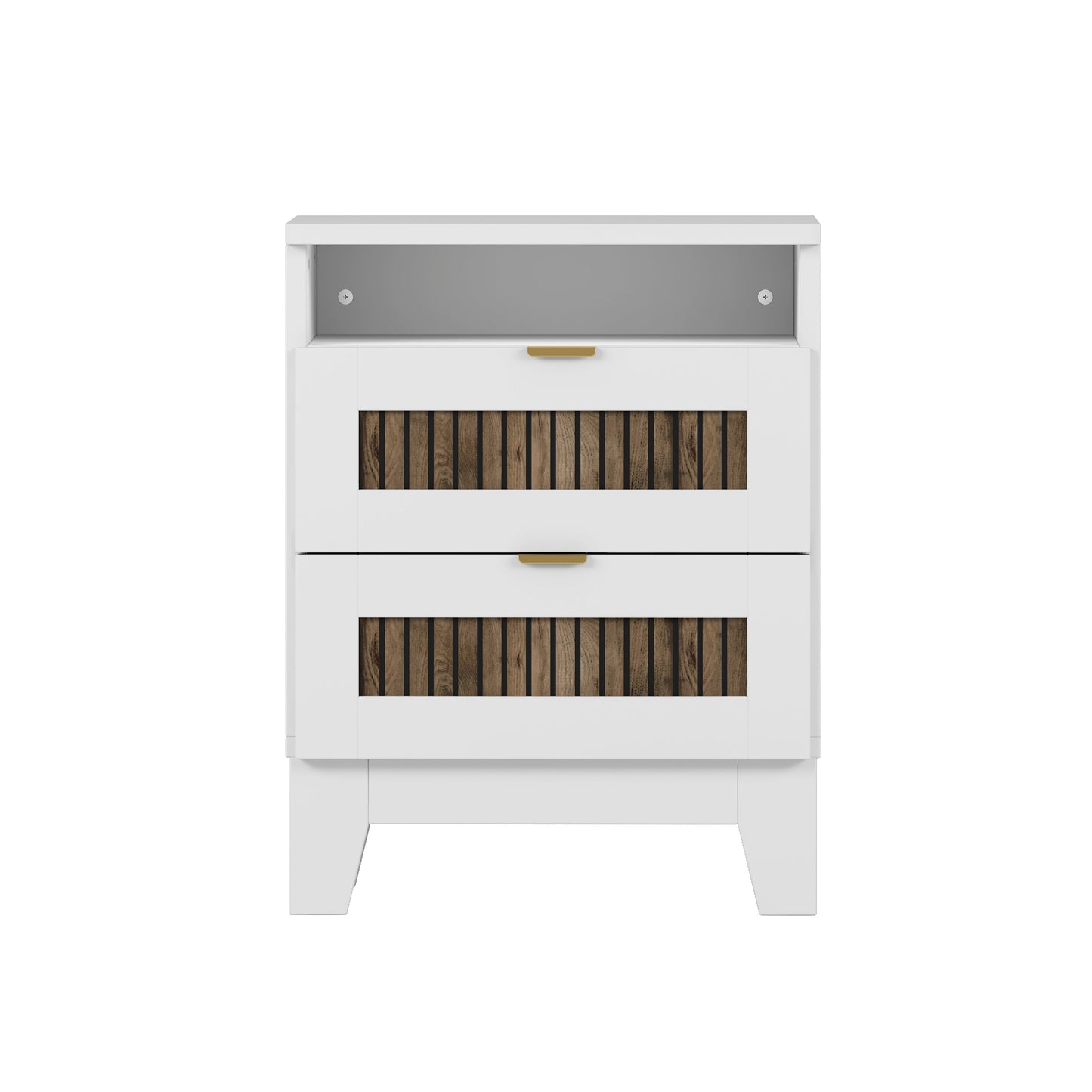 White farmhouse storage dresser with gray interior panel and gold pulls HouseOfZazla on Tampa Home & Garden Store