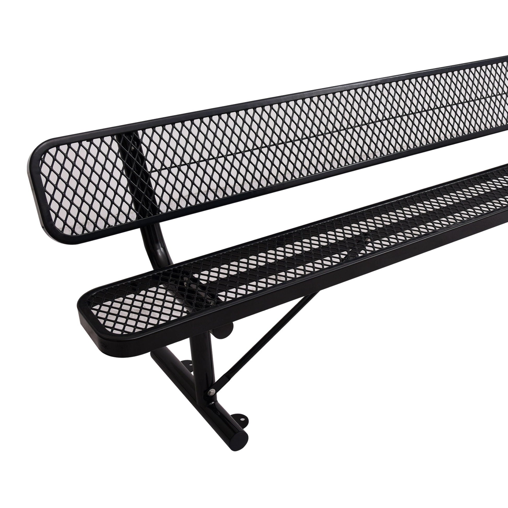 6' outdoor steel bench with backrest, black metal mesh diamond lattice design on Tampa Home & Garden Store