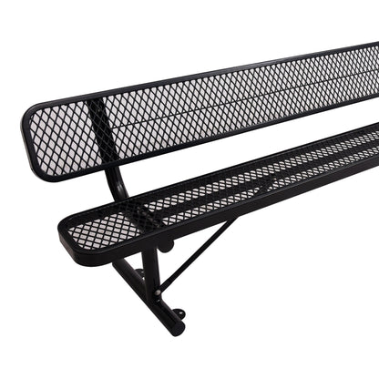 6' outdoor steel bench with backrest, black metal mesh diamond lattice design on Tampa Home & Garden Store
