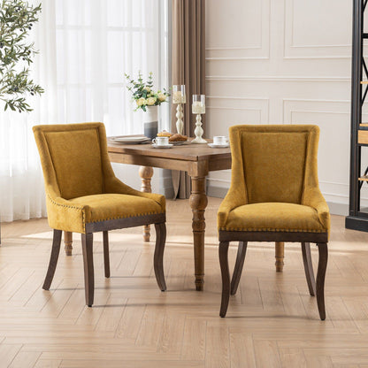 Ultra Side Dining Chair Set 2 mustard yellow chairs with solid wood legs at a table on Tampa Home & Garden Store