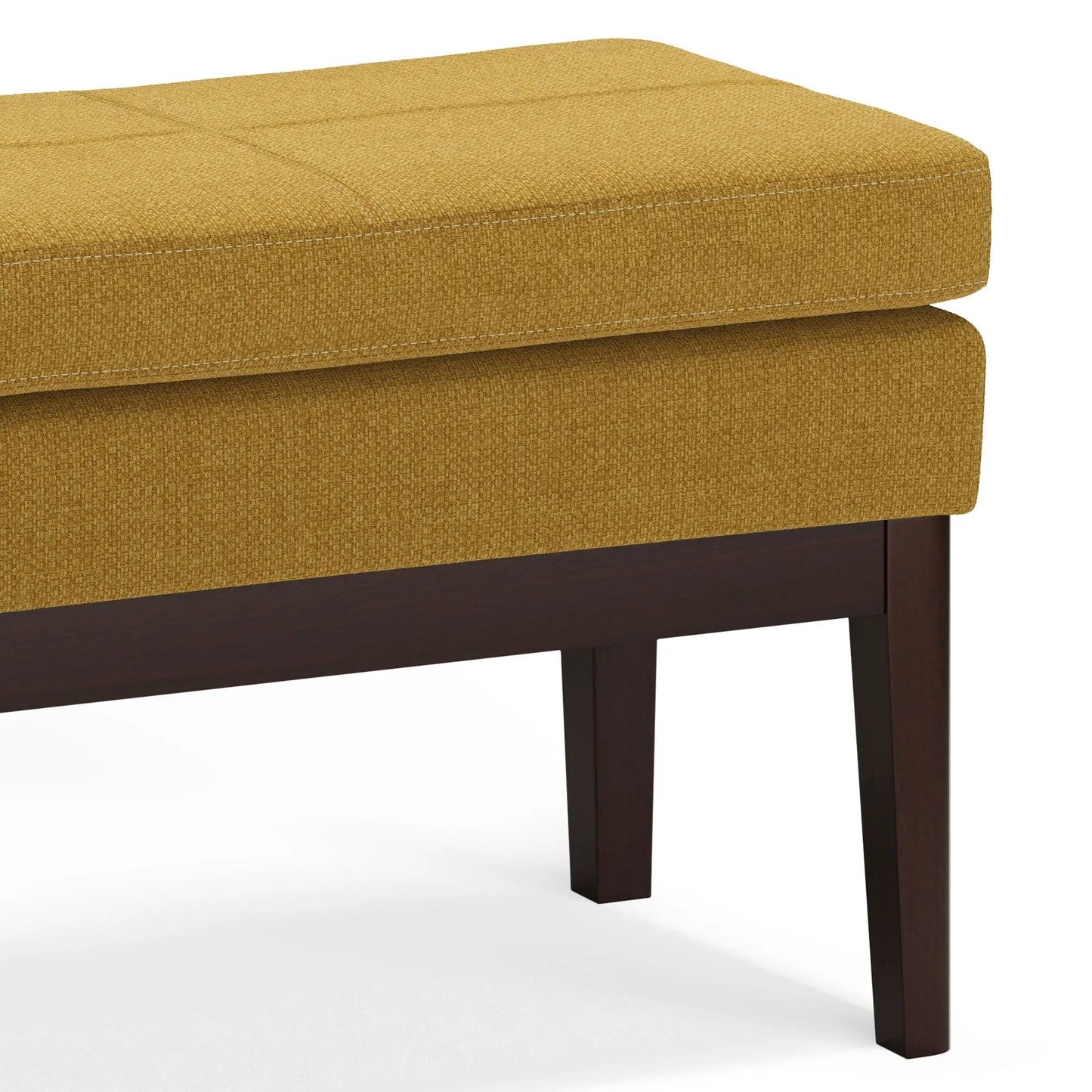 Carlson ottoman bench in mustard fabric with dark wood legs by Unique Piece Furniture on Tampa Home & Garden Store