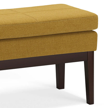Carlson ottoman bench in mustard fabric with dark wood legs by Unique Piece Furniture on Tampa Home & Garden Store