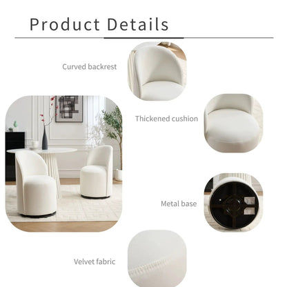 360 Degree Swivel Armless Dining Barrel Chair white velvet with curved back and metal base on Tampa Home & Garden Store