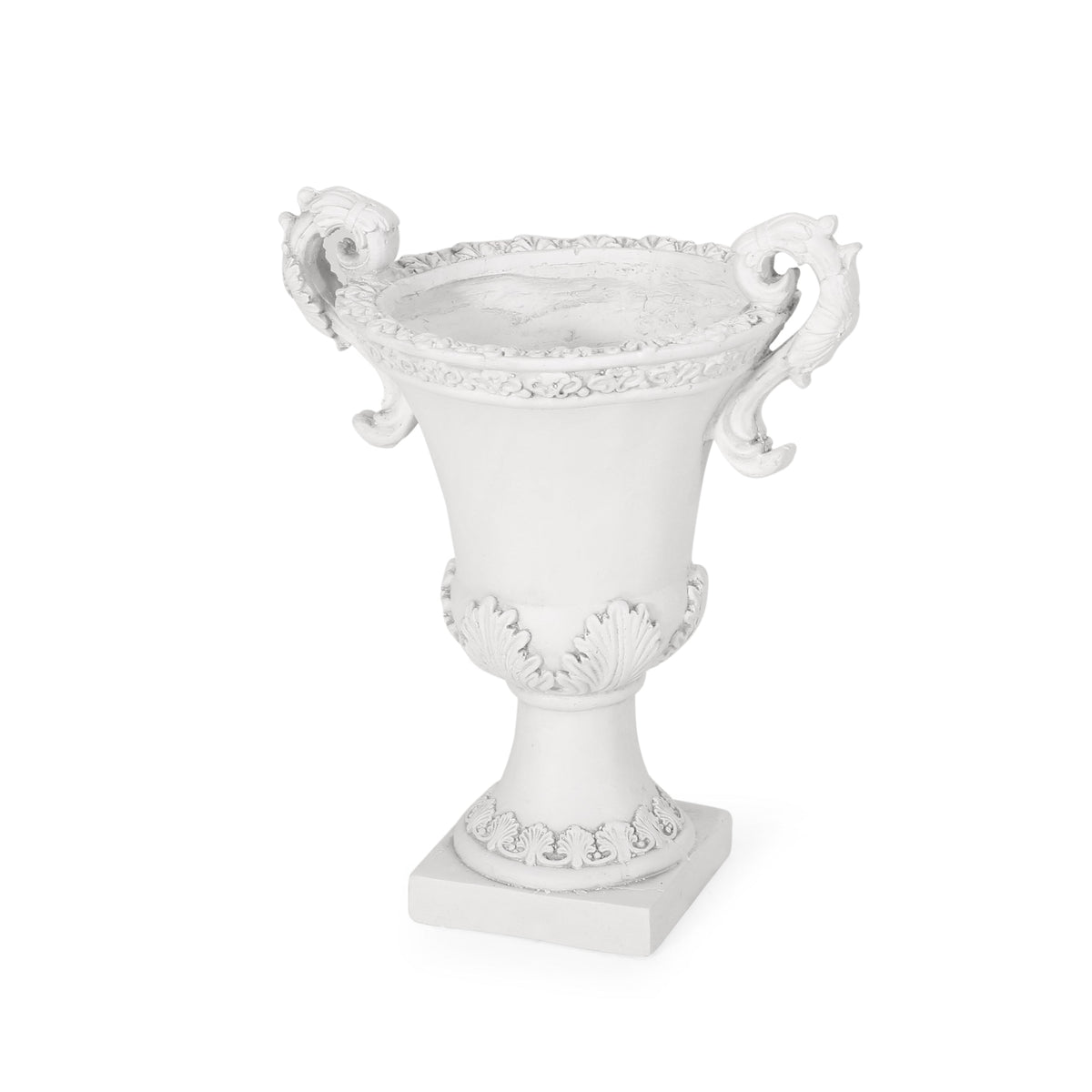 Roman Style MGO Garden Urn Planter by HouseOfZazla, white with ornate scroll handles on Tampa Home & Garden Store