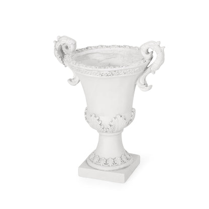 Roman Style MGO Garden Urn Planter by HouseOfZazla, white with ornate scroll handles on Tampa Home & Garden Store