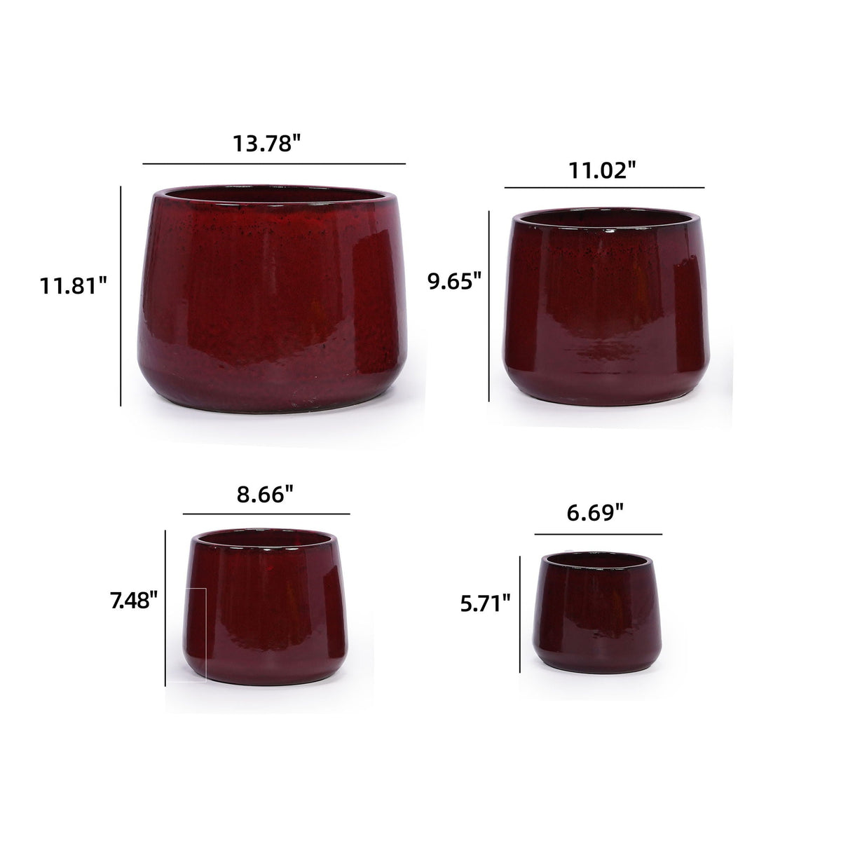 Planter pots 4-piece bean paste red ceramic set by HouseOfZazla for indoor outdoor use on Tampa Home & Garden Store