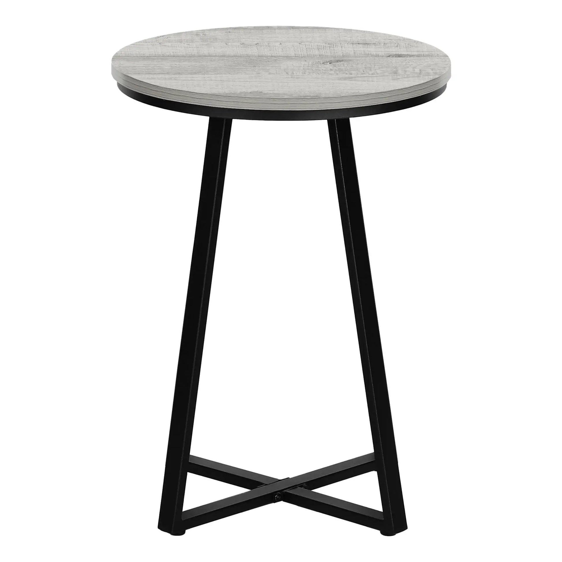 Round accent table with light gray wood top and black metal legs by Unique Piece Furniture on Tampa Home & Garden Store