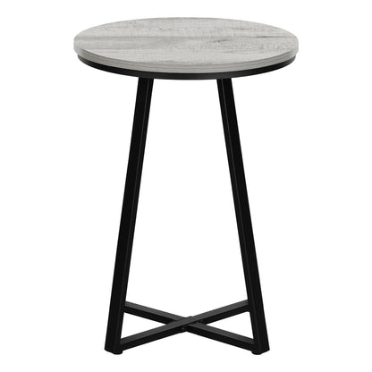 Round accent table with light gray wood top and black metal legs by Unique Piece Furniture on Tampa Home & Garden Store